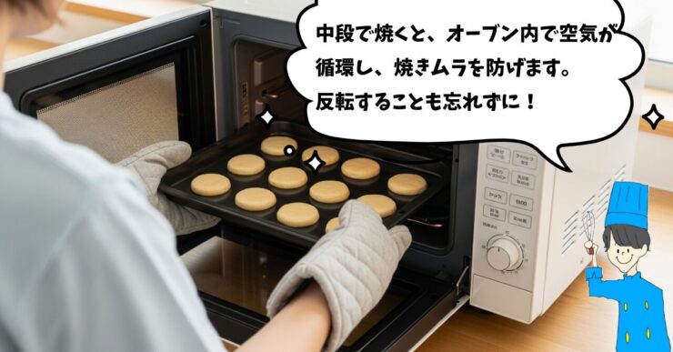 STEP3：焼きムラを防ぐ！天板を入れる段と向きのコツ